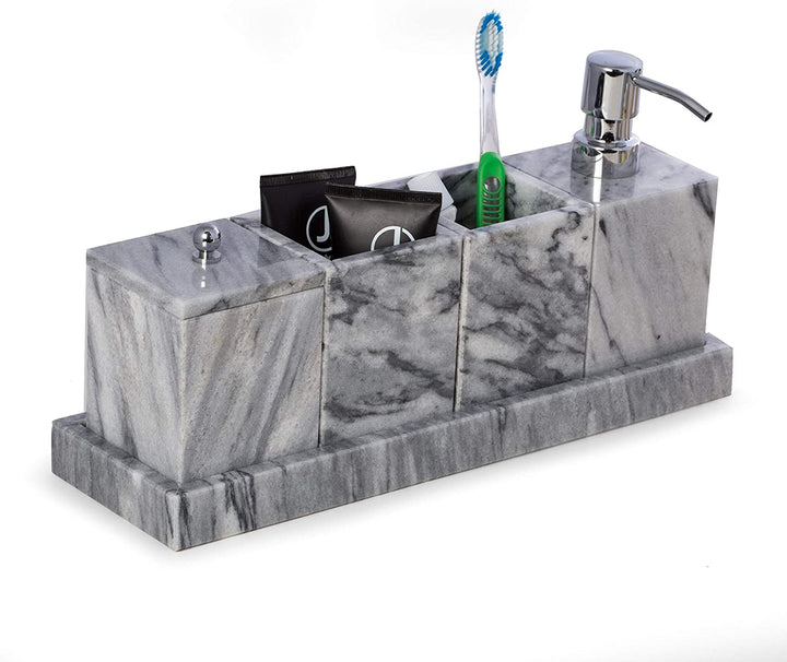 Vanity 5 Piece Marble Cloud Grey Set Modern Contemporary Mother Pearl Size - Diamond Home USA