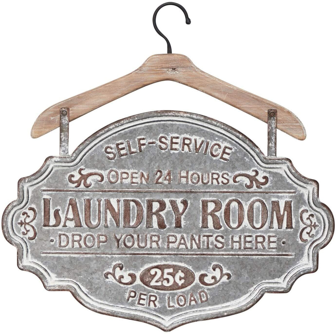 Farmhouse Whitewashed Wood Silver Metal Wall Laundry Room Sign 22" X Grey - Diamond Home USA