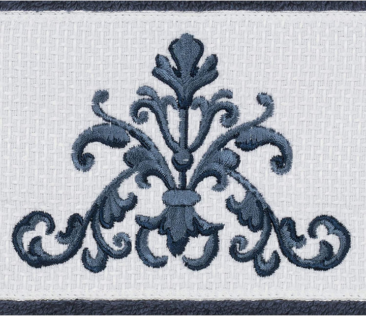Midnight Blue Turkish Cotton Scrollwork Embroidered 3 Piece Towel Set - Diamond Home USA