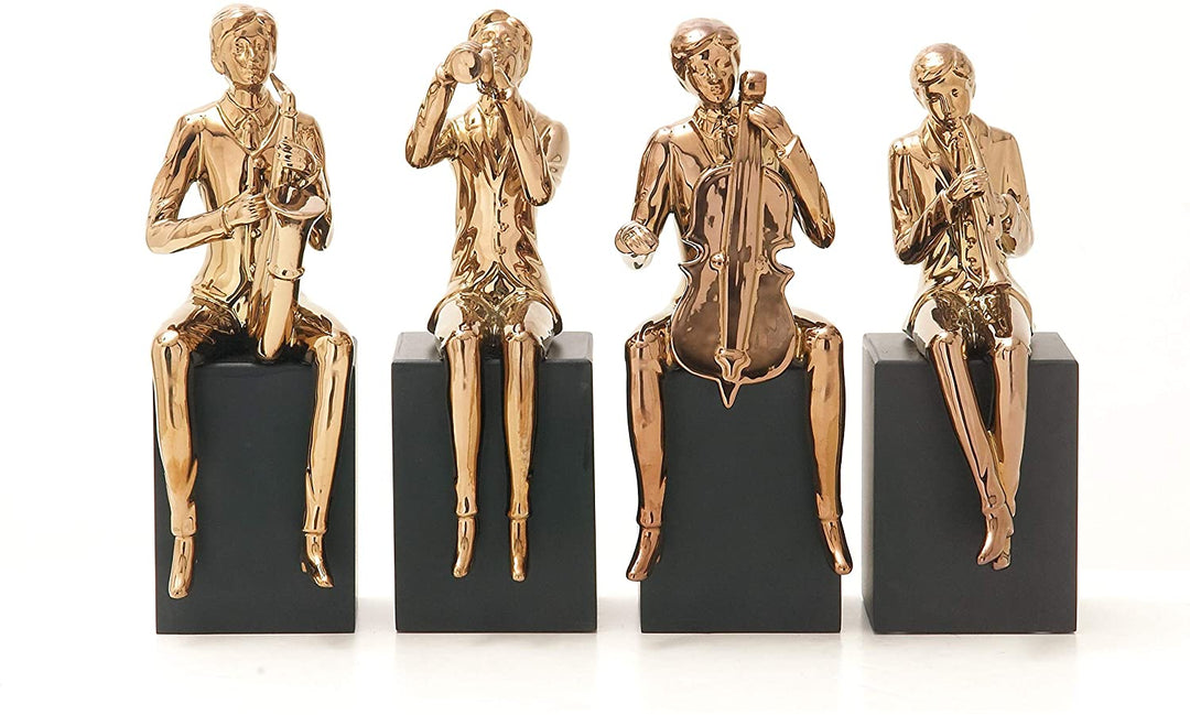 Ceramic Copper Music Figure Set Four 5 inch X 13 inch Accent
