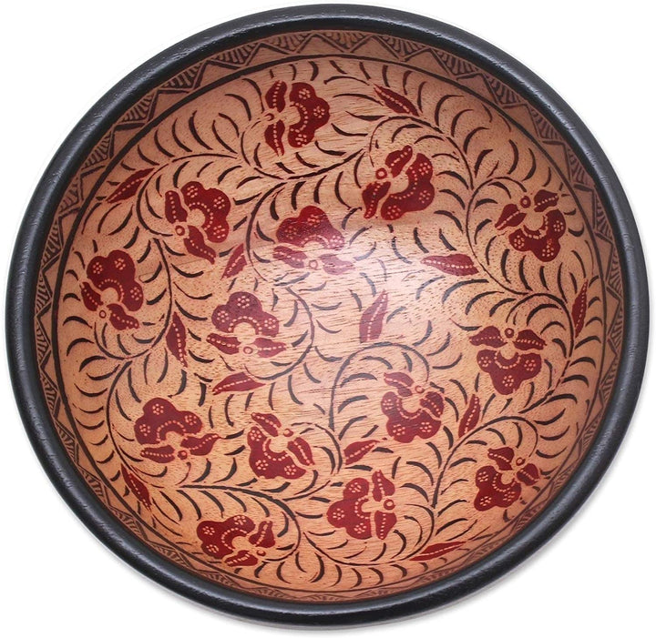 Handmade Lok Flowers Wood Decorative Bowl (Indonesia) Red