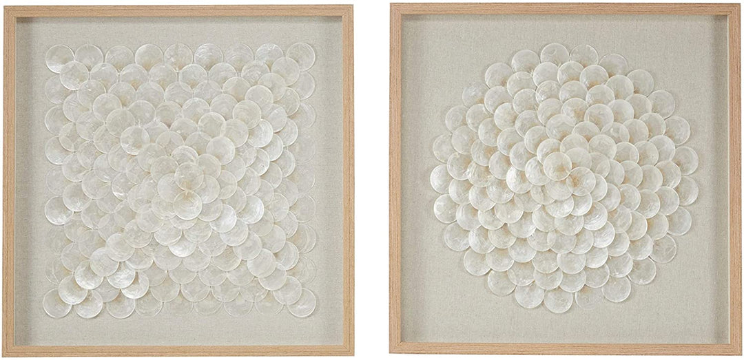 23 5" Square Natural White Shell Shadow Boxes Coastal Wall