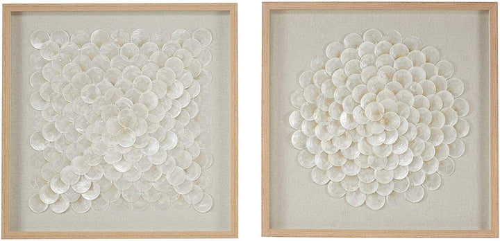 23 5" Square Natural White Shell Shadow Boxes Coastal Wall