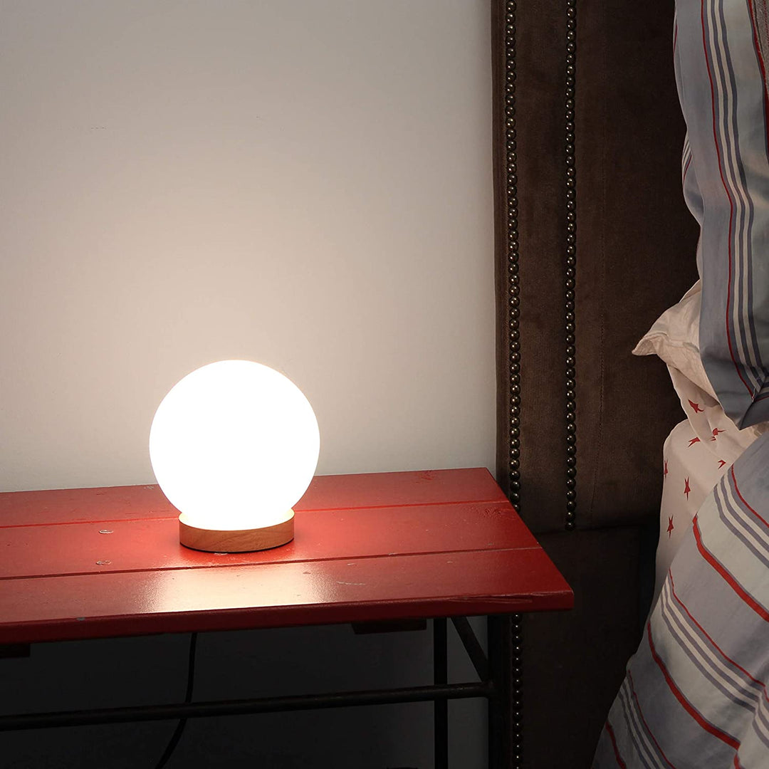 Light Accents Table Lamp Natural Wooden Base Round Glass Shade White Modern Contemporary - Diamond Home USA