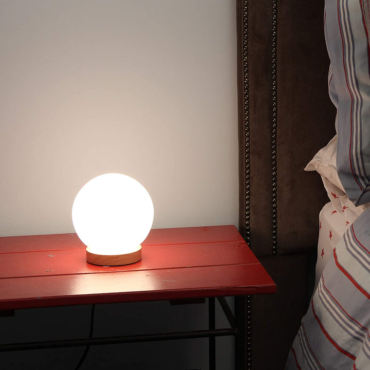 Light Accents Table Lamp Natural Wooden Base Round Glass Shade White Modern Contemporary - Diamond Home USA