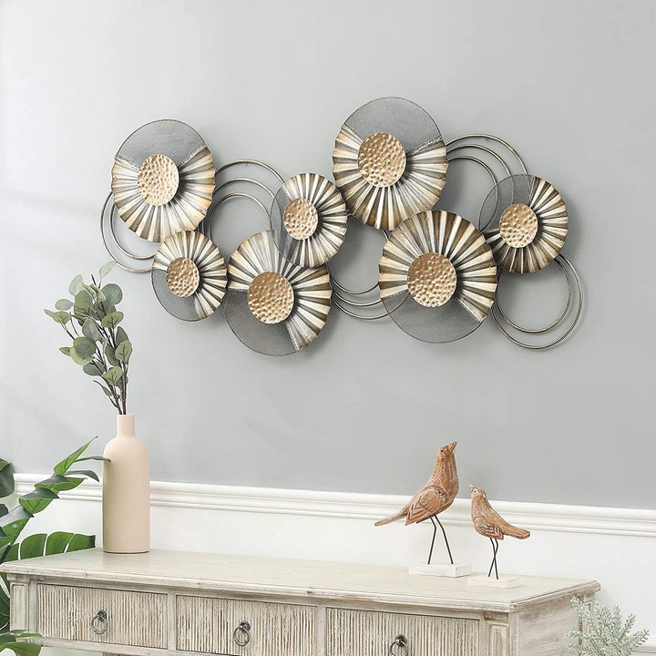Metal Modern Flower Wall Black Brown Contemporary Includes