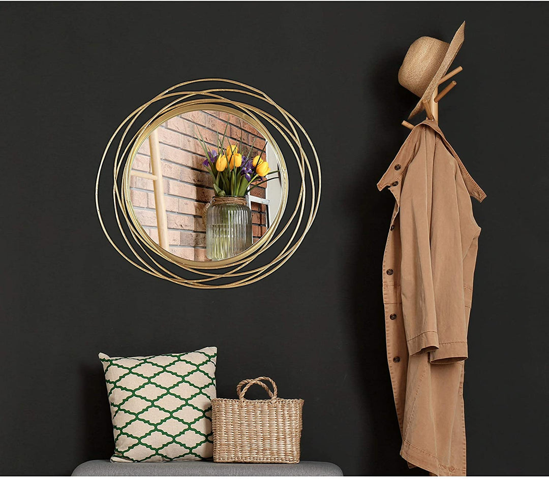 27 5" Dia Gold Round Wall Mirror Modern Metal Circle Wire Rings Accent Diameter Includes Hardware - Diamond Home USA