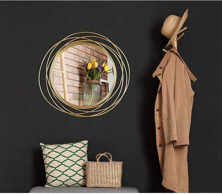 27 5" Dia Gold Round Wall Mirror Modern Metal Circle Wire Rings Accent Diameter Includes Hardware - Diamond Home USA