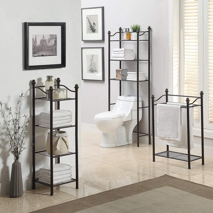 Belgium 4 Tier Bathroom Tower Black Brown Vintage Metal Bronze Finish - Diamond Home USA