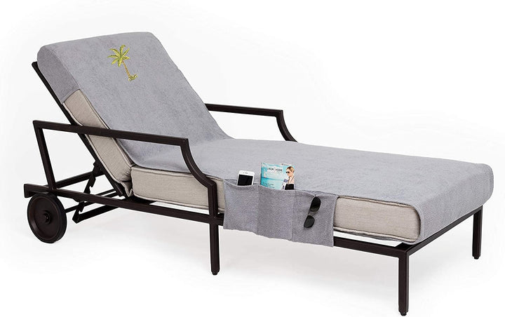 Turkish Cotton Embroidered Palm Tree Grey Towel Cover Pocket