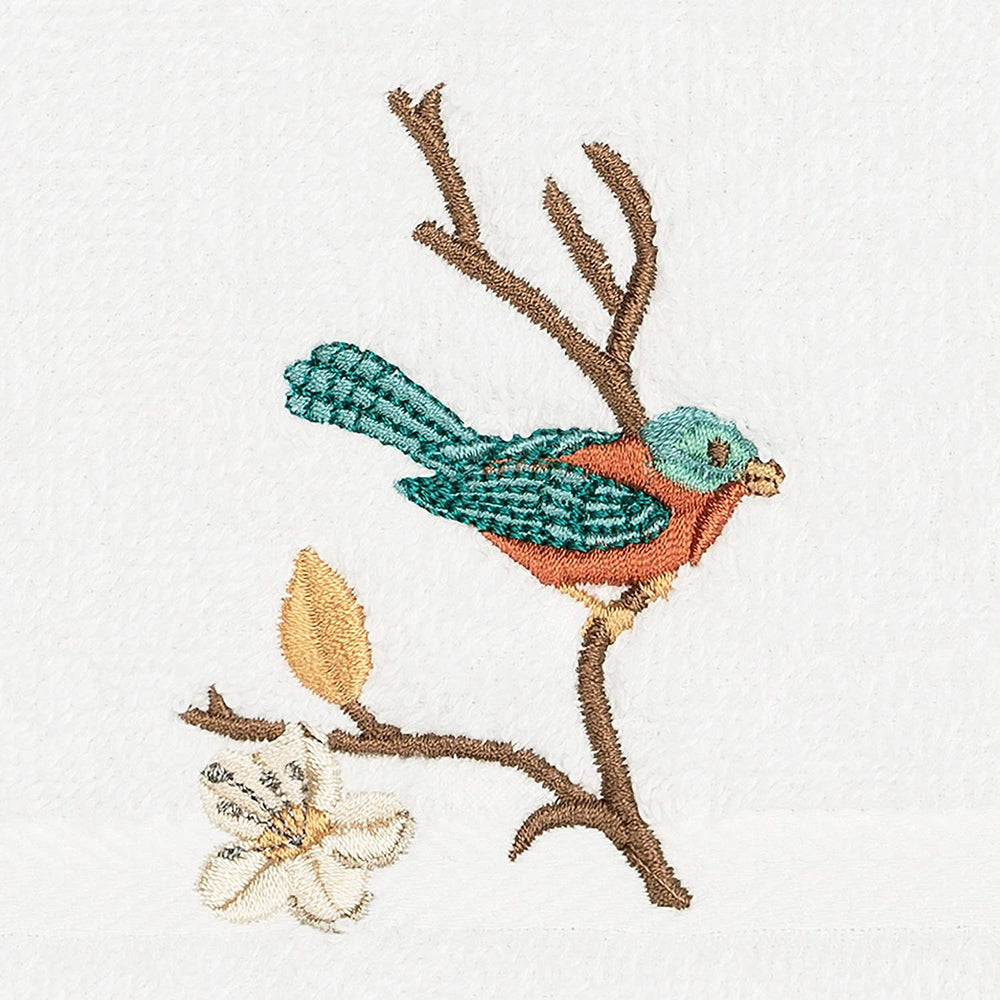 Turkish Cotton Blue Bird Embroidered White 4 Piece Washcloth Set Terry Cloth - Diamond Home USA