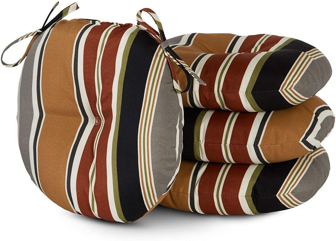 Brick Stripe Outdoor 15 inch Bistro Chair Cushion (Set 4) Brown Grey Striped Casual Transitional Polyester Fade Resistant Water - Diamond Home USA