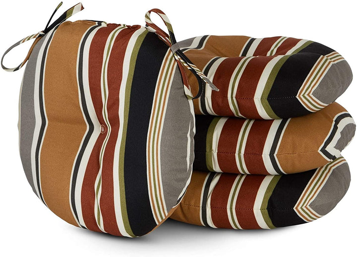 Brick Stripe Outdoor 15 inch Bistro Chair Cushion (Set 4) Brown Grey Striped Casual Transitional Polyester Fade Resistant Water - Diamond Home USA