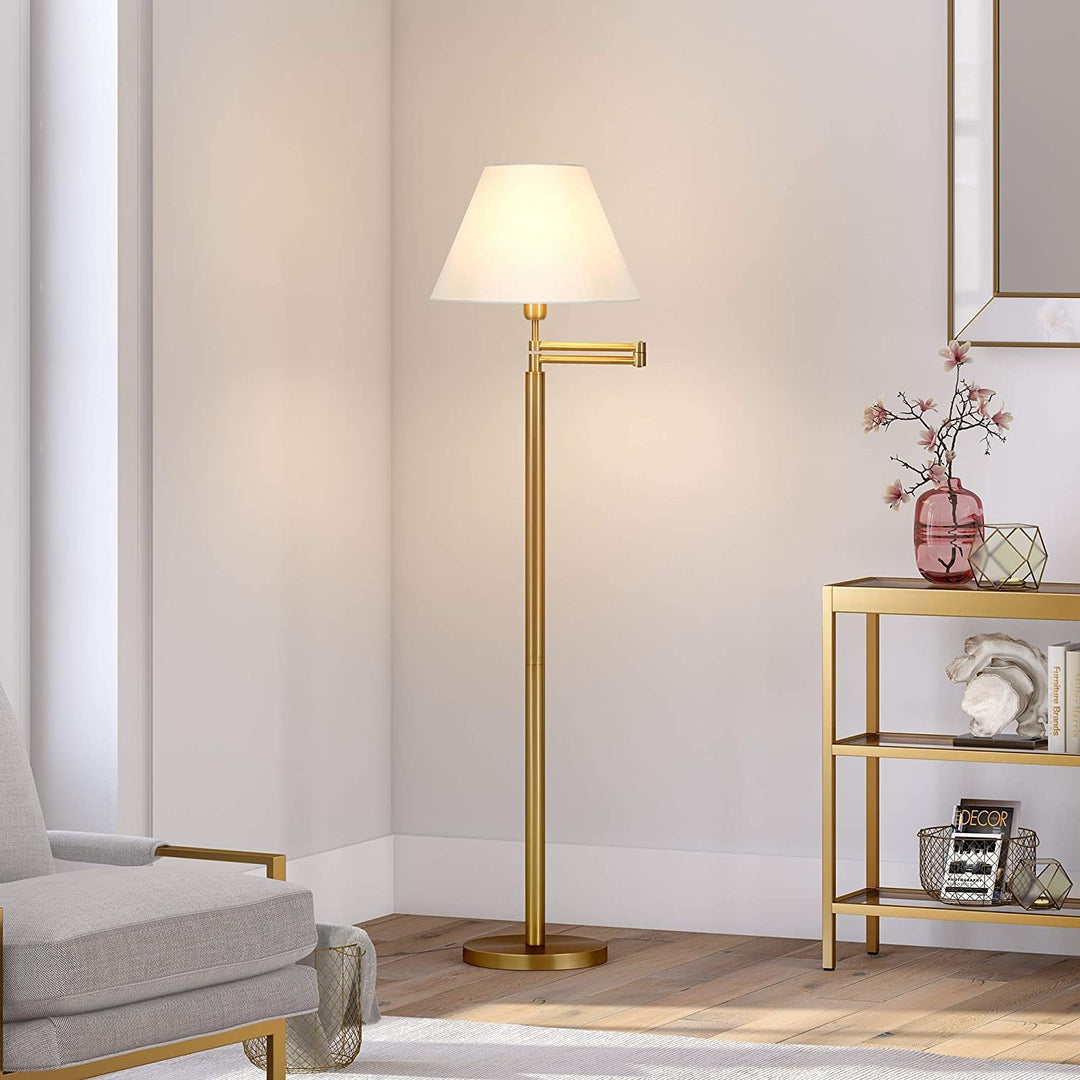 Moby Swing Arm Brass Finish Floor Lamp Empire Shade Modern Contemporary