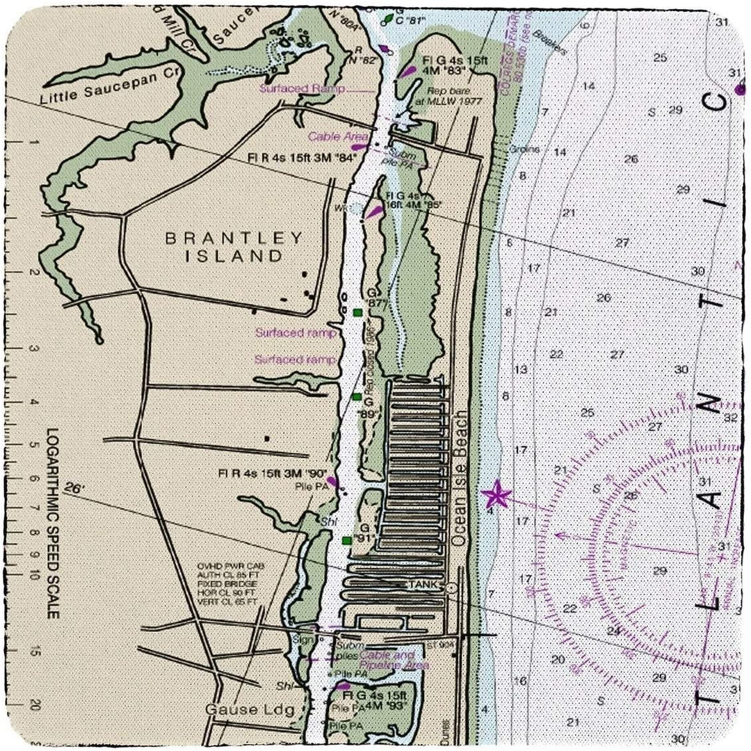 Ocean Nc Nautical Map Coaster Set 4 Color Synthetic