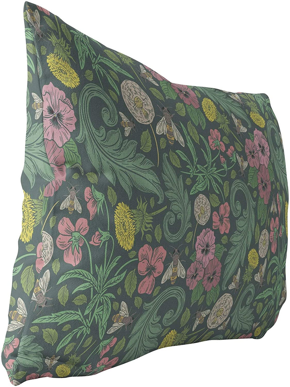 Green Indoor|Outdoor Lumbar Pillow 20x14 Green Floral Modern Contemporary Polyester Removable Cover