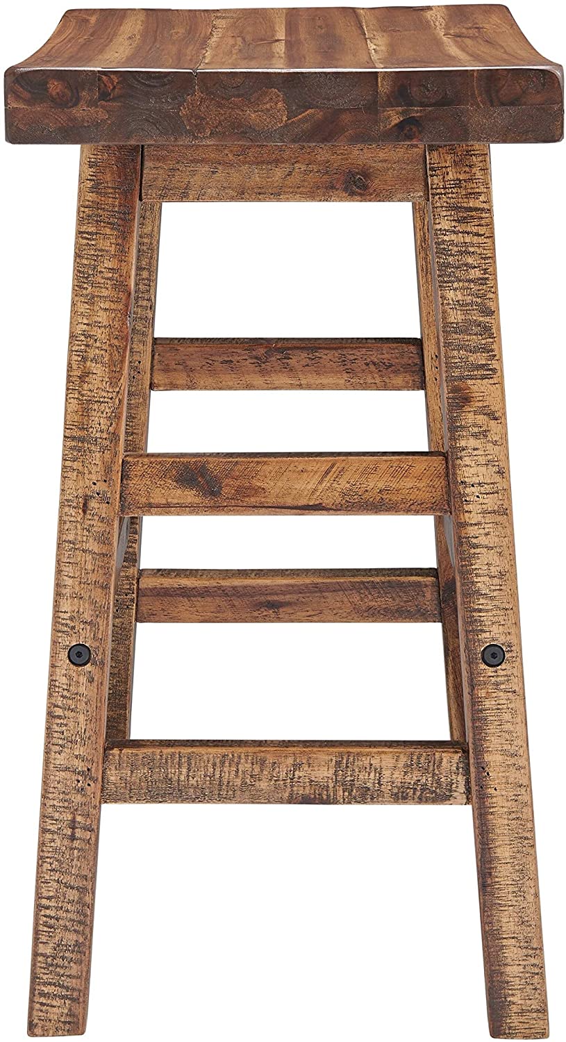 26 inch Wood Counter Height Stool Brown Farmhouse Industrial Rustic Natural Finish Footrest Solid - Diamond Home USA