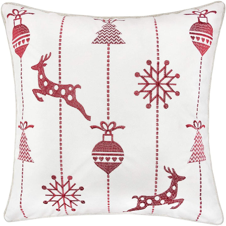 Reindeer Velvet 20" Square Christmas Throw Pillow White