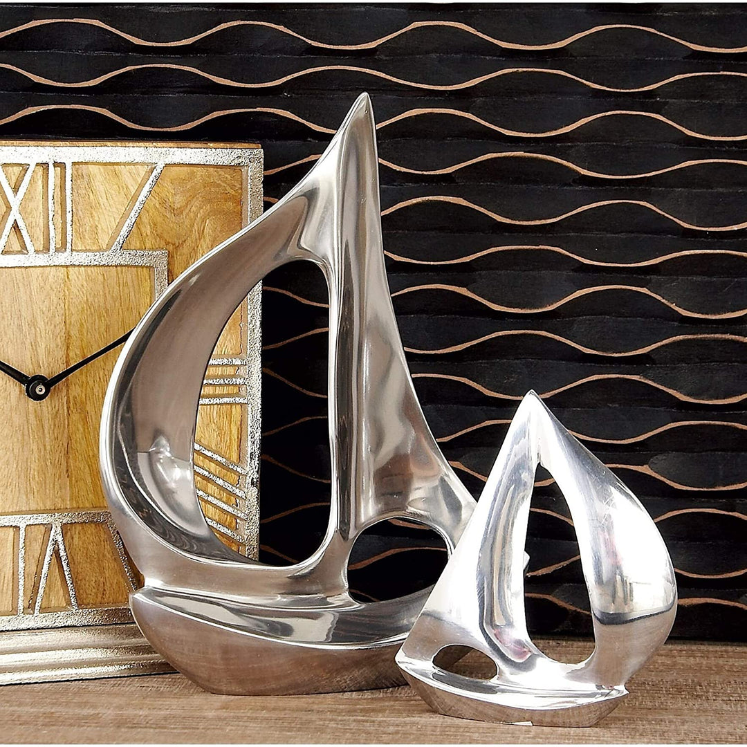 3 Piece Silvertone Sailboat Sculpture Set Silver