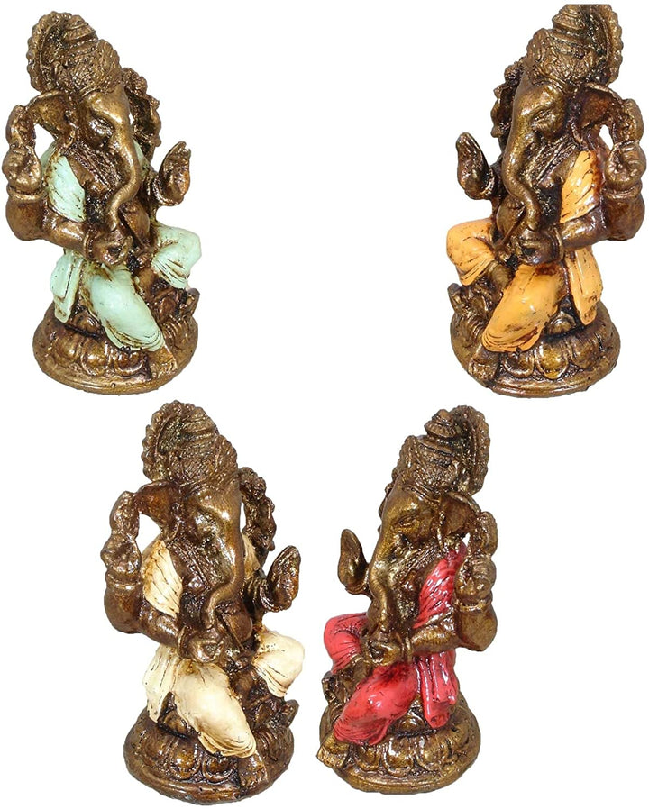 Miniature Ganesha Figurine Set Color Culture Polyresin