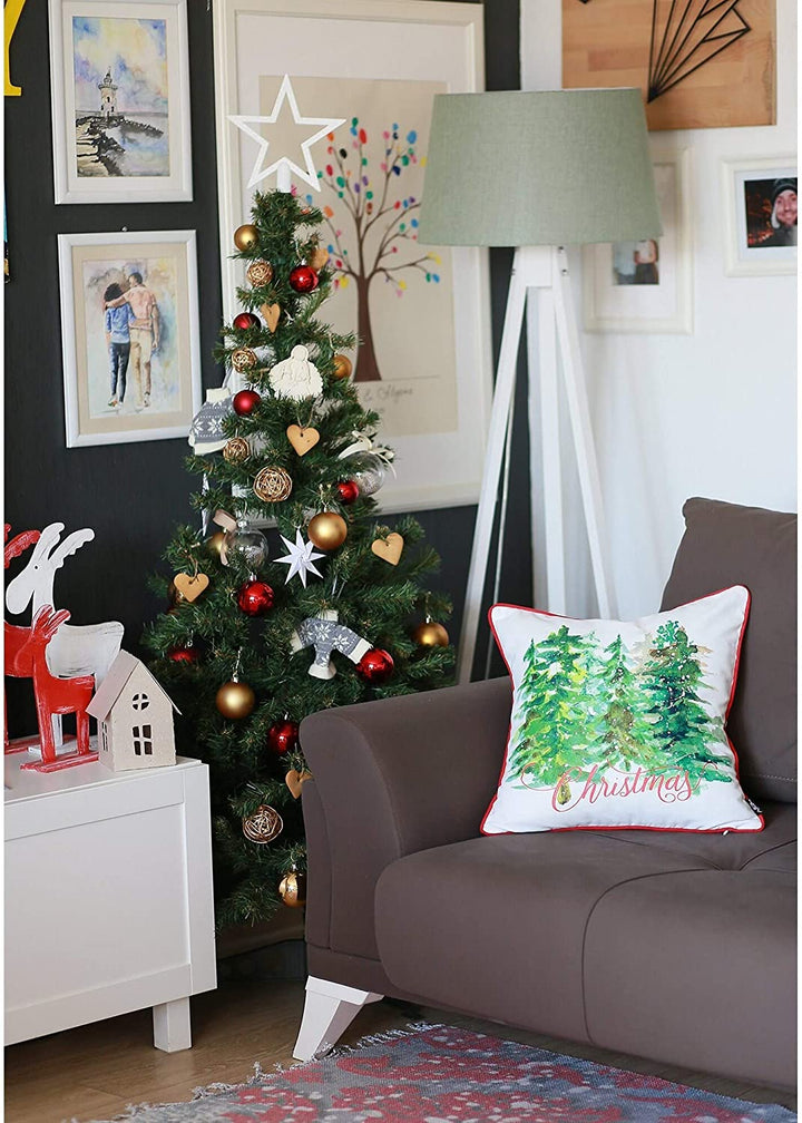 Christmas Trees Throw Pillow Covers Xmas Gift 18"x18" (Set 4) White Floral Traditional Polyester Set 3 More Removable Cover - Diamond Home USA