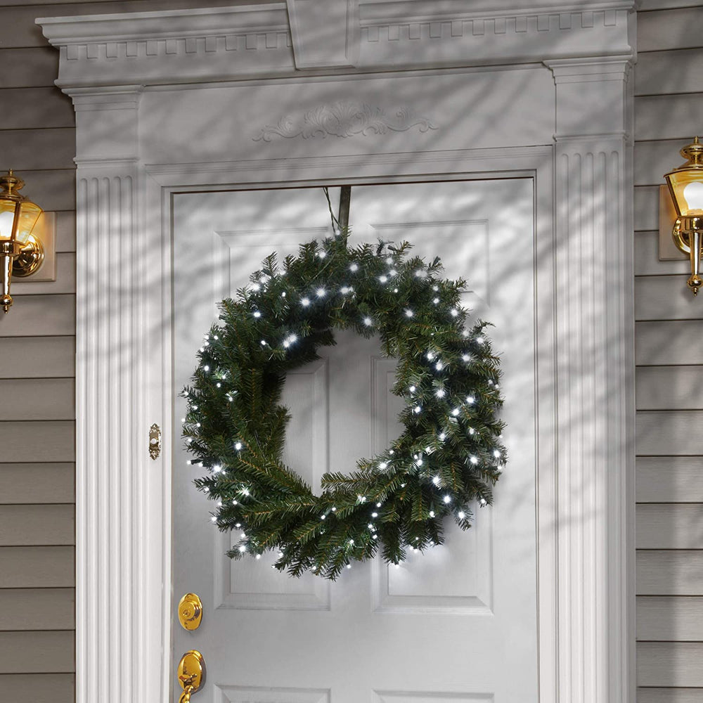 30" Memory Shape Fir Wreath White Led Lights Green Led - Diamond Home USA