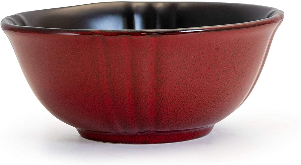 16 Piece Stoneware Dinnerware Set Red Textured Casual Round Microwave Safe - Diamond Home USA