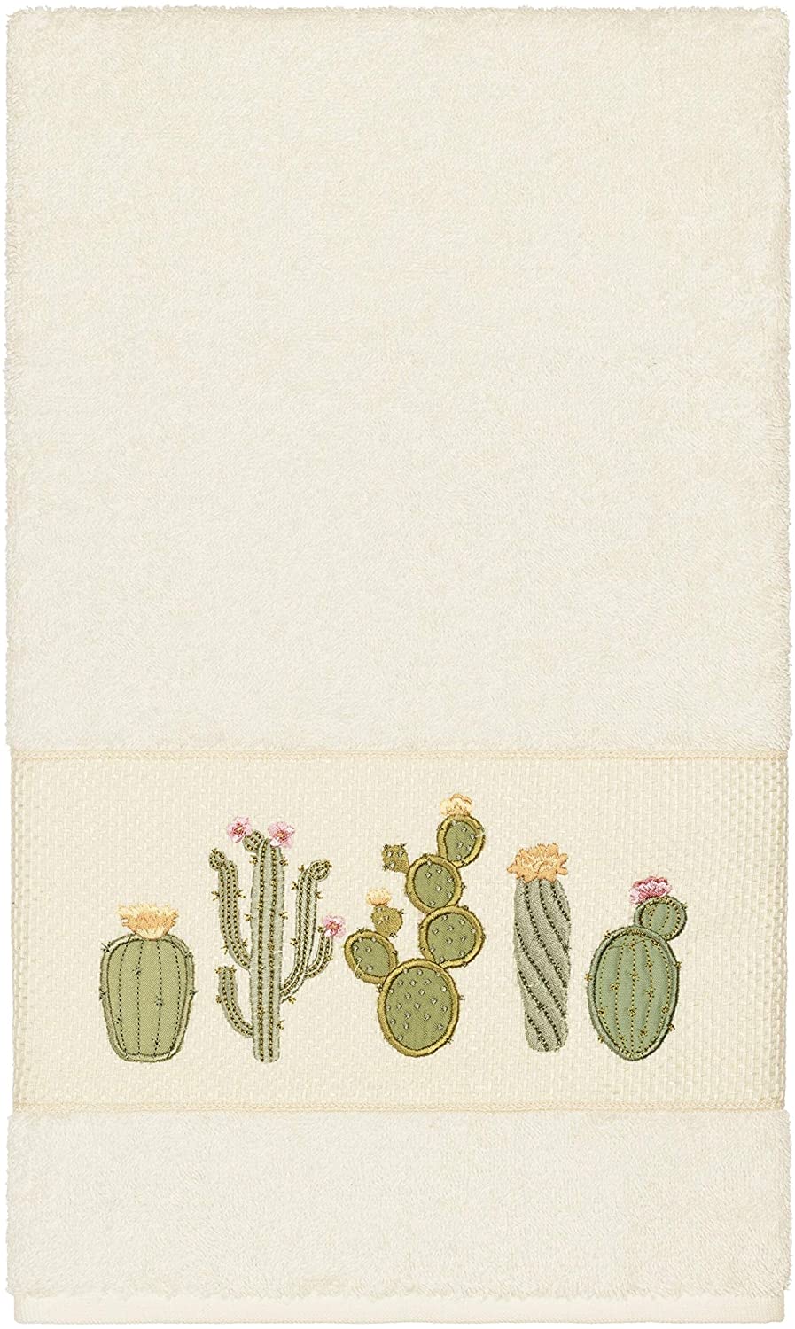 Turkish Cotton Cactus Embroidered Cream Bath Towel Cream