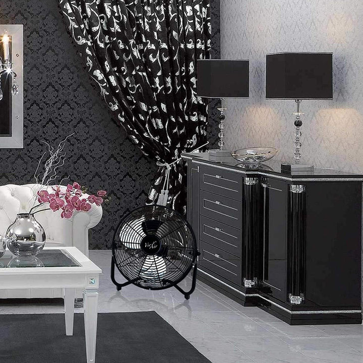 12in Industrial Three Speed Heavy Duty Floor Fan Black Metal Tilt - Diamond Home USA