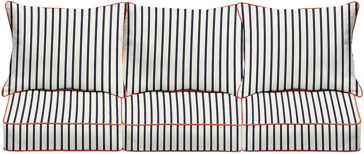 Blue White Stripe Melon Pillow Indoor/Outdoor Corded Sofa