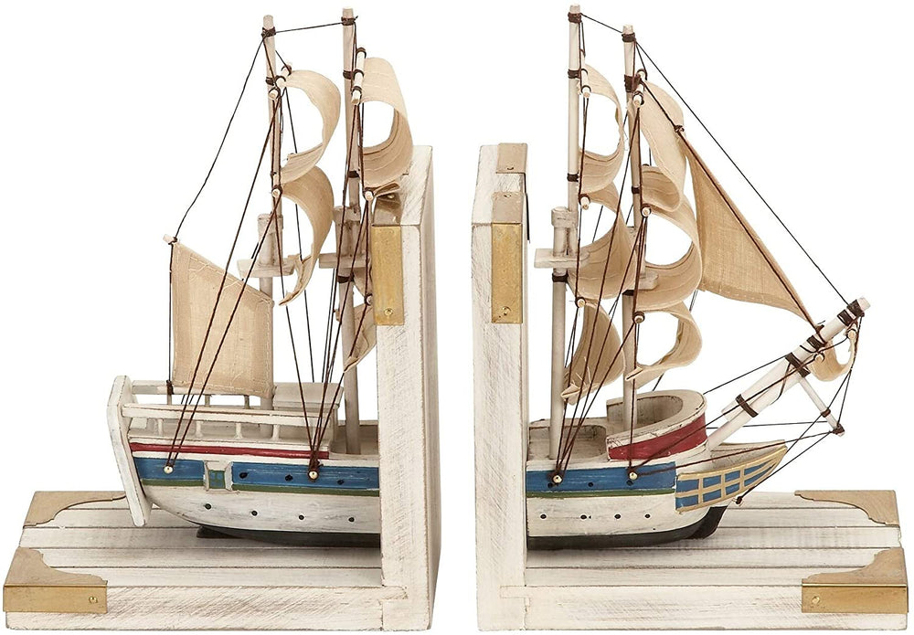 MISC Nautical Trade Ship Book Ends Yellow Bohemian Eclectic Acacia Brushed