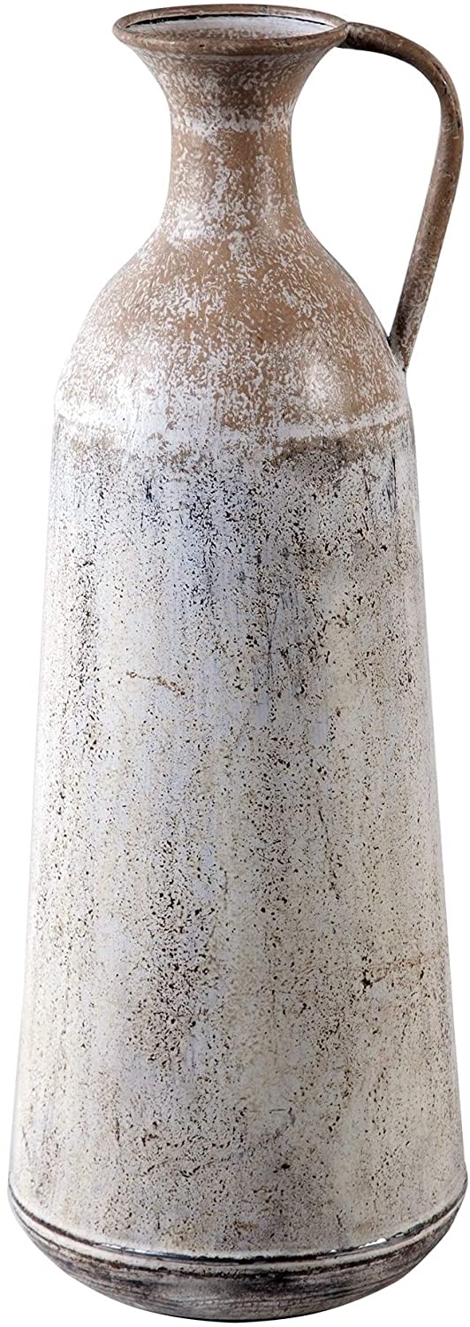 2pc Roma Pitcher Vases Tan White Rustic Traditional Metal Distressed Handcrafted - Diamond Home USA