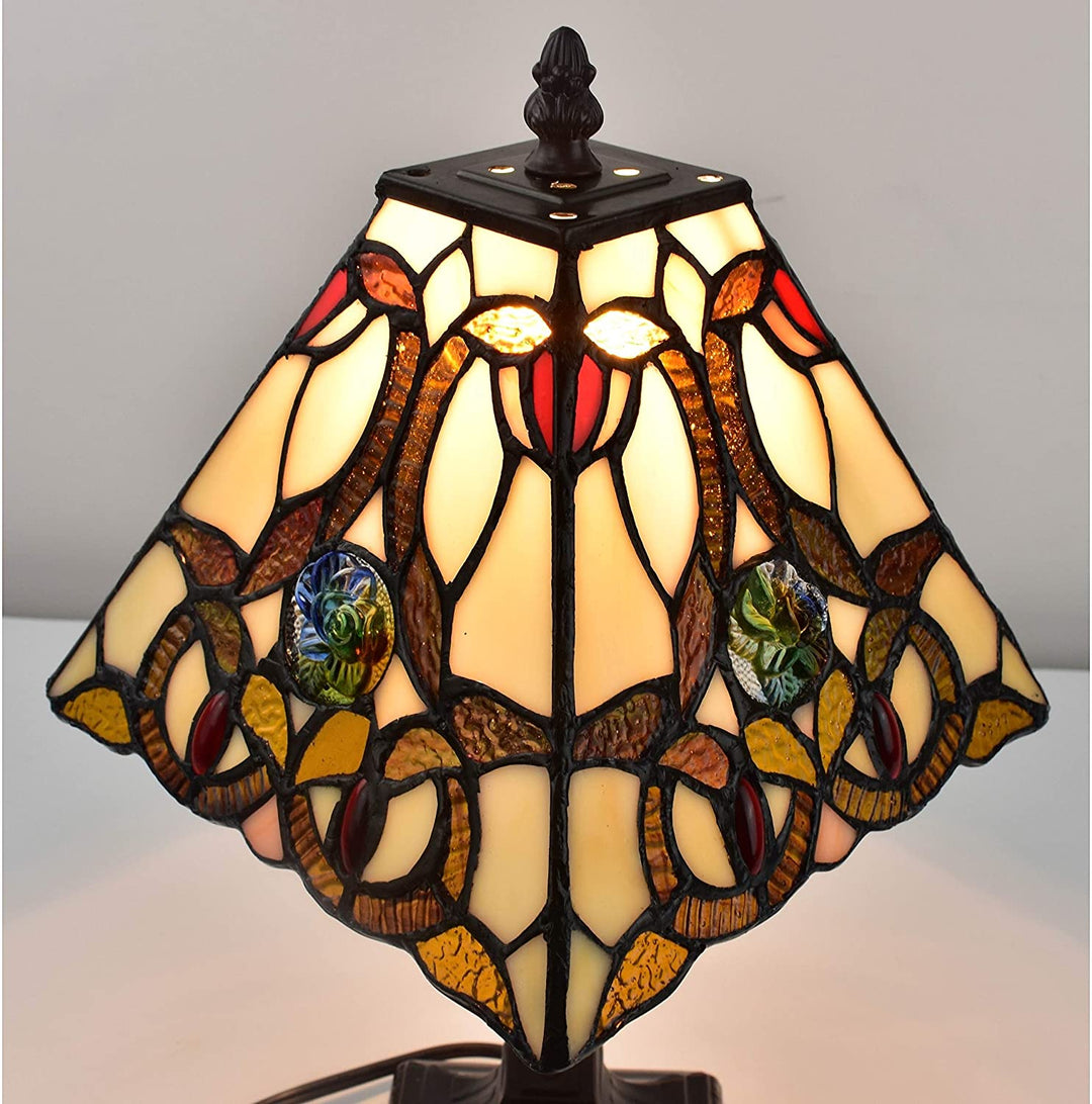 Tiffany Mini Accent Lamp Floral Mission 16" Tall Stained Glass Decor Night Stand Bedroom Handmade Am338tl08 Color Brown