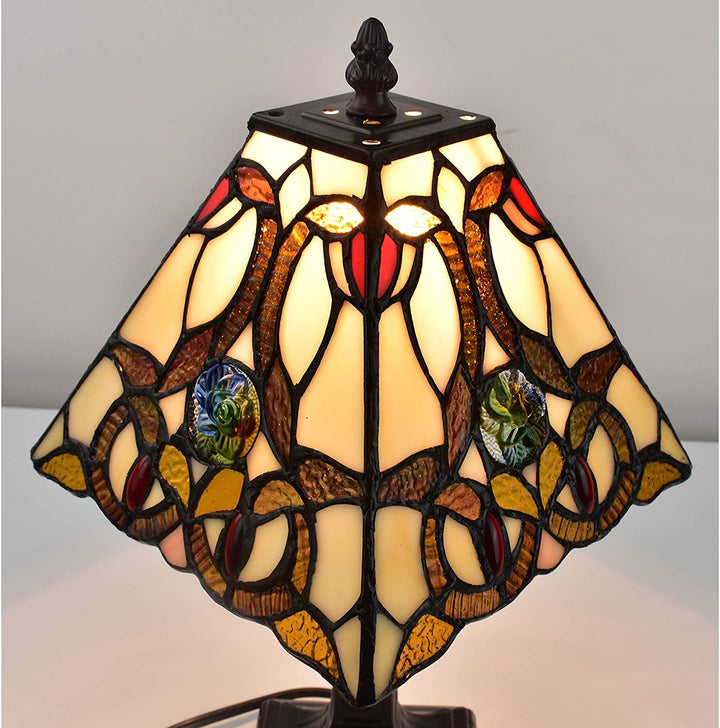 Tiffany Mini Accent Lamp Floral Mission 16" Tall Stained Glass Decor Night Stand Bedroom Handmade Am338tl08 Color Brown