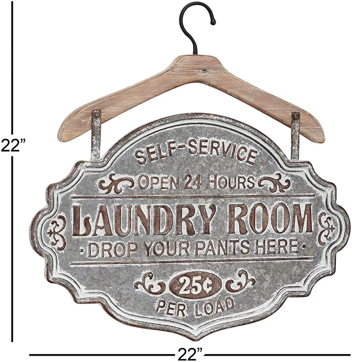 Farmhouse Whitewashed Wood Silver Metal Wall Laundry Room Sign 22" X Grey - Diamond Home USA