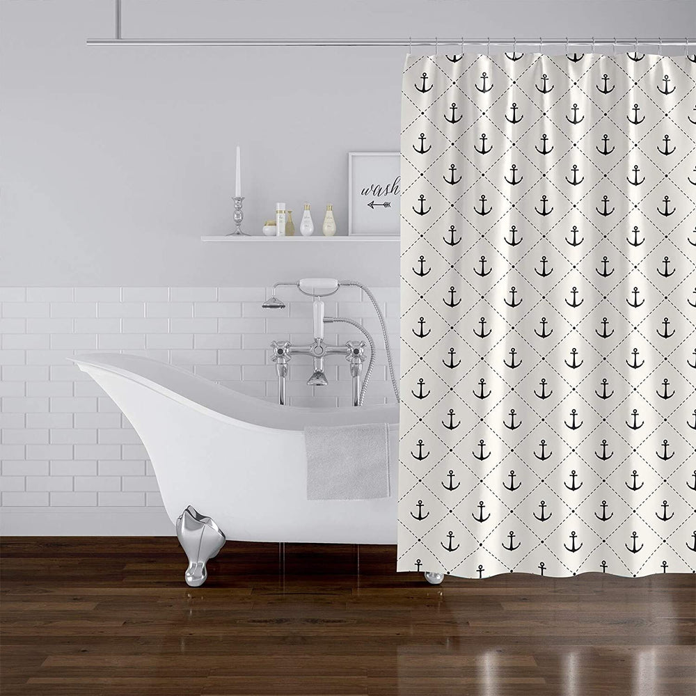 MISC Anchor Down Shower Curtain by 71x74 Black Geometric Nautical Coastal Polyester