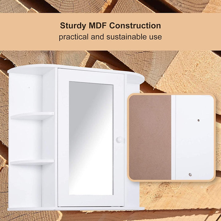 Over Sink Bathroom Storage Organizer Cabinet Mirrored Door Multiple Shelves White Modern Contemporary Glass Wood Glossy Includes Hardware Mirror