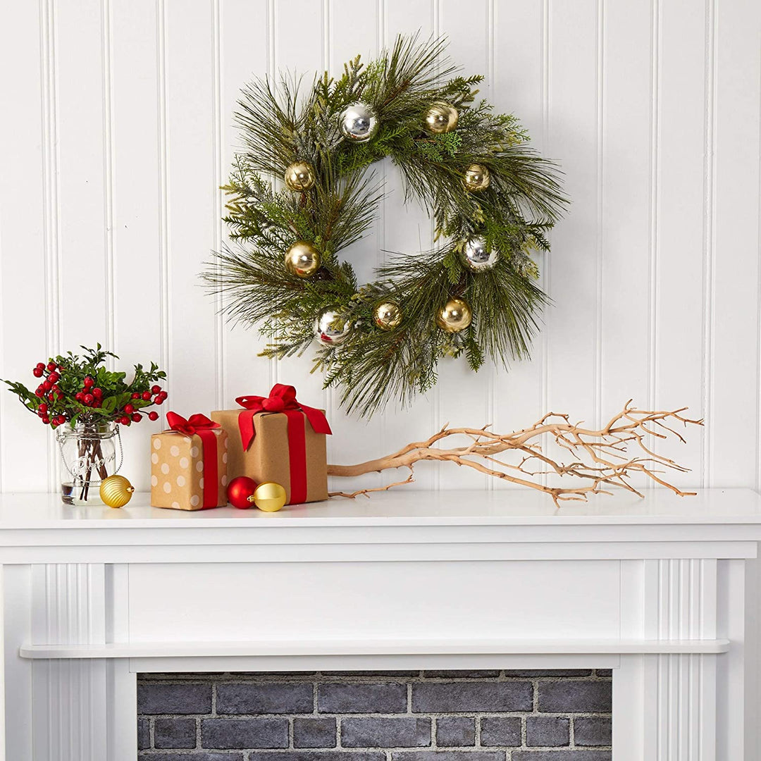 26" Sparkling Pine Wreath Decorative Ornaments - Diamond Home USA