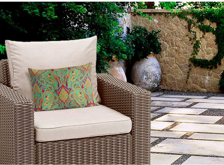 MISC Aqua Indoor|Outdoor Lumbar Pillow by Designs 20x14 Blue Geometric Traditional Polyester Removable Cover