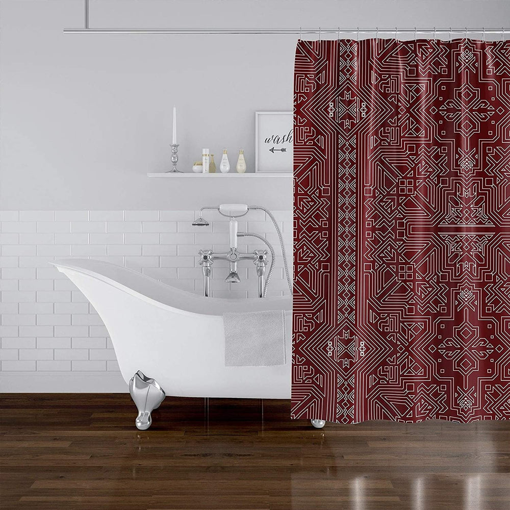 MISC Burgundy Shower Curtain by 71x74 Red Geometric Southwestern Polyester