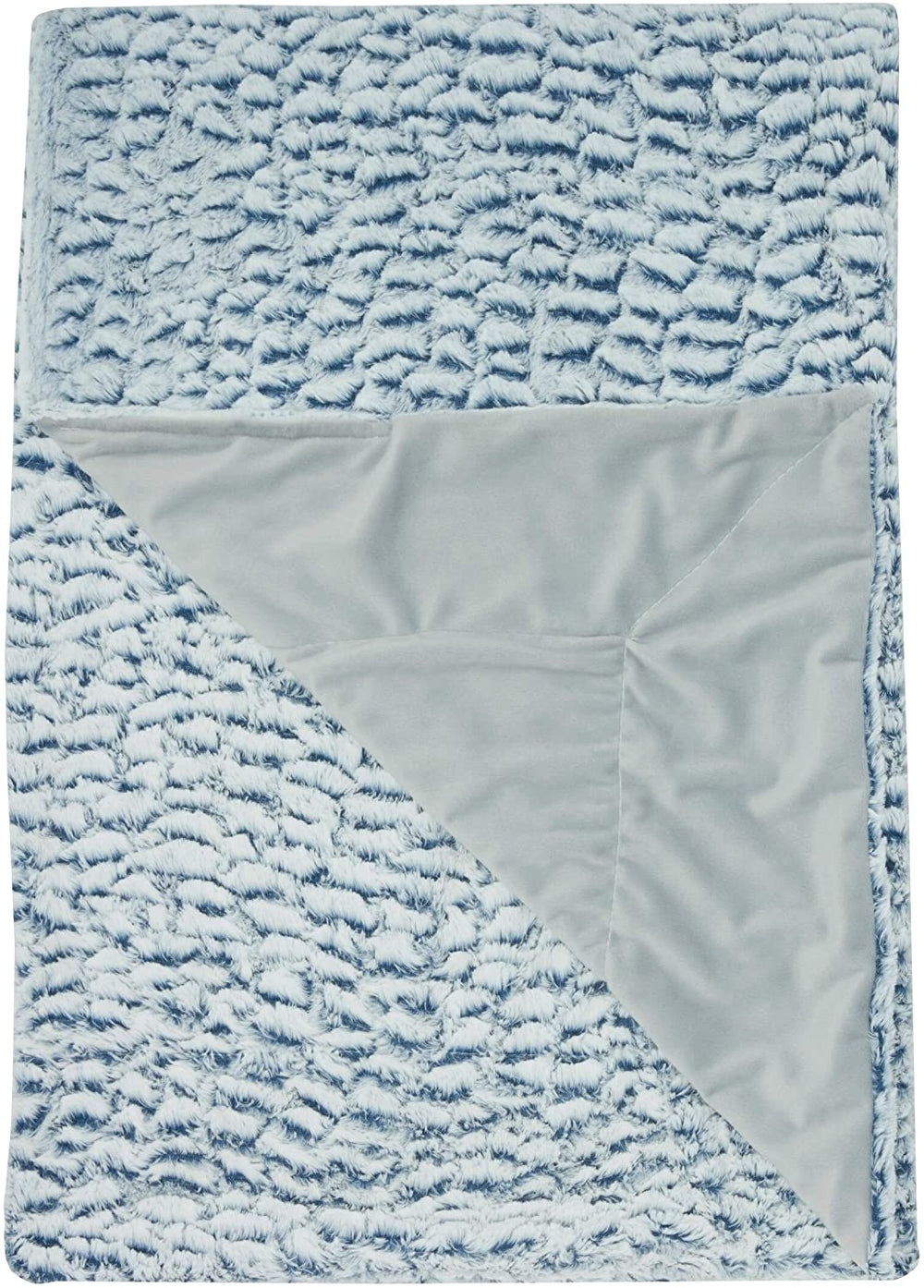 MISC Wavy Faux Fur Throw Blanket Blue White Solid Color Glam Acrylic