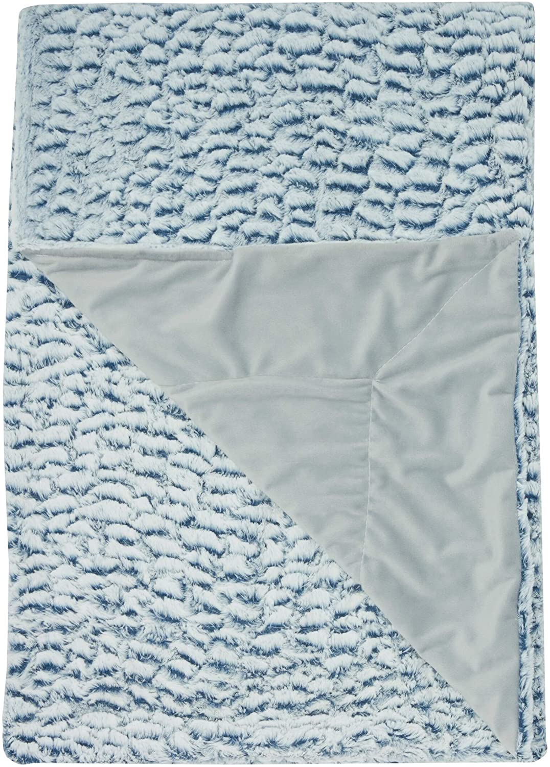 MISC Wavy Faux Fur Throw Blanket Blue White Solid Color Glam Acrylic