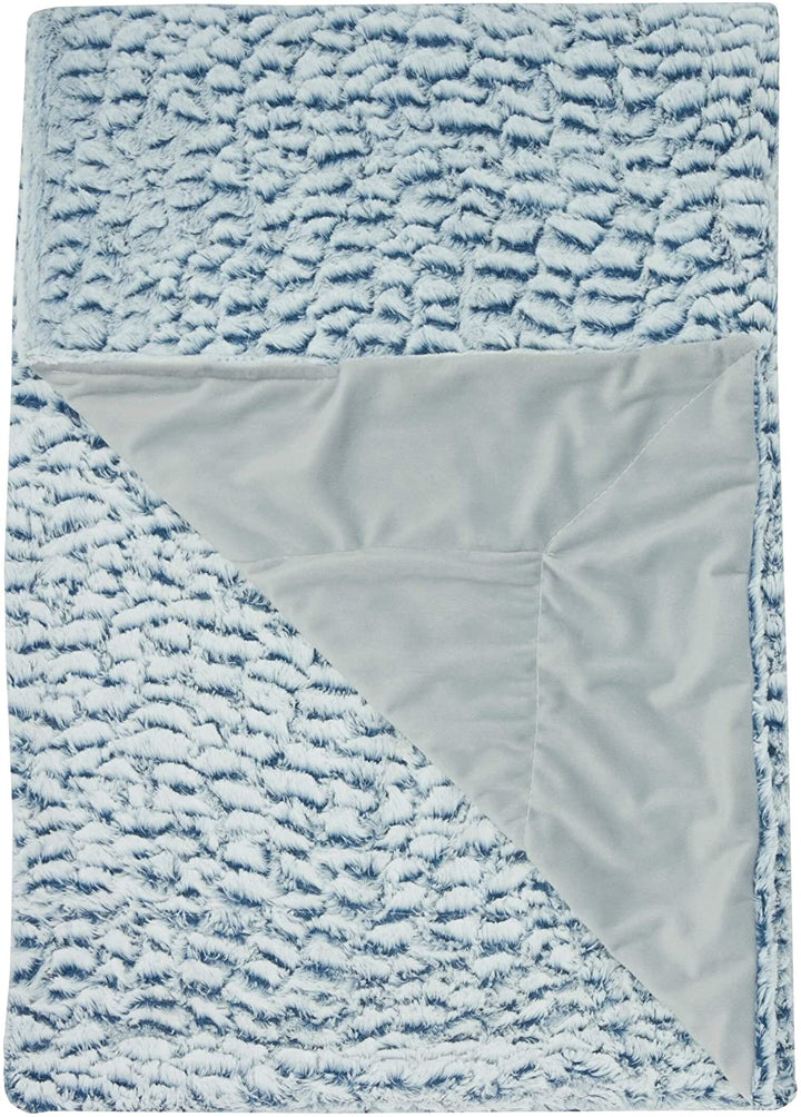 MISC Wavy Faux Fur Throw Blanket Blue White Solid Color Glam Acrylic