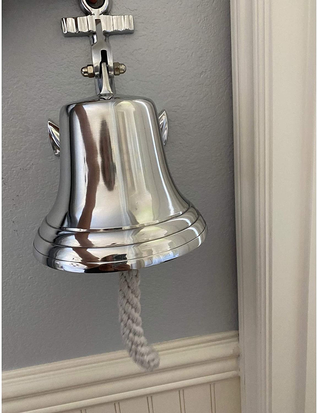 Nautical Solid Ship Bell Anchor Silver Beach Chrome Finish 3dp - Diamond Home USA