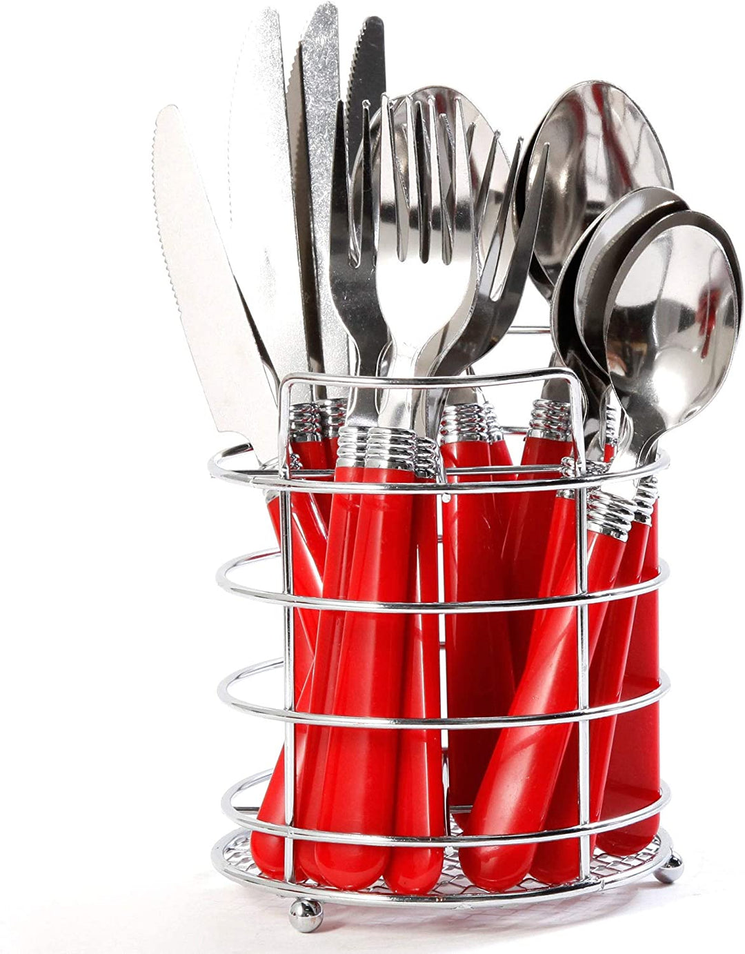 Red 16 Piece Flatware Set Metal Stainless