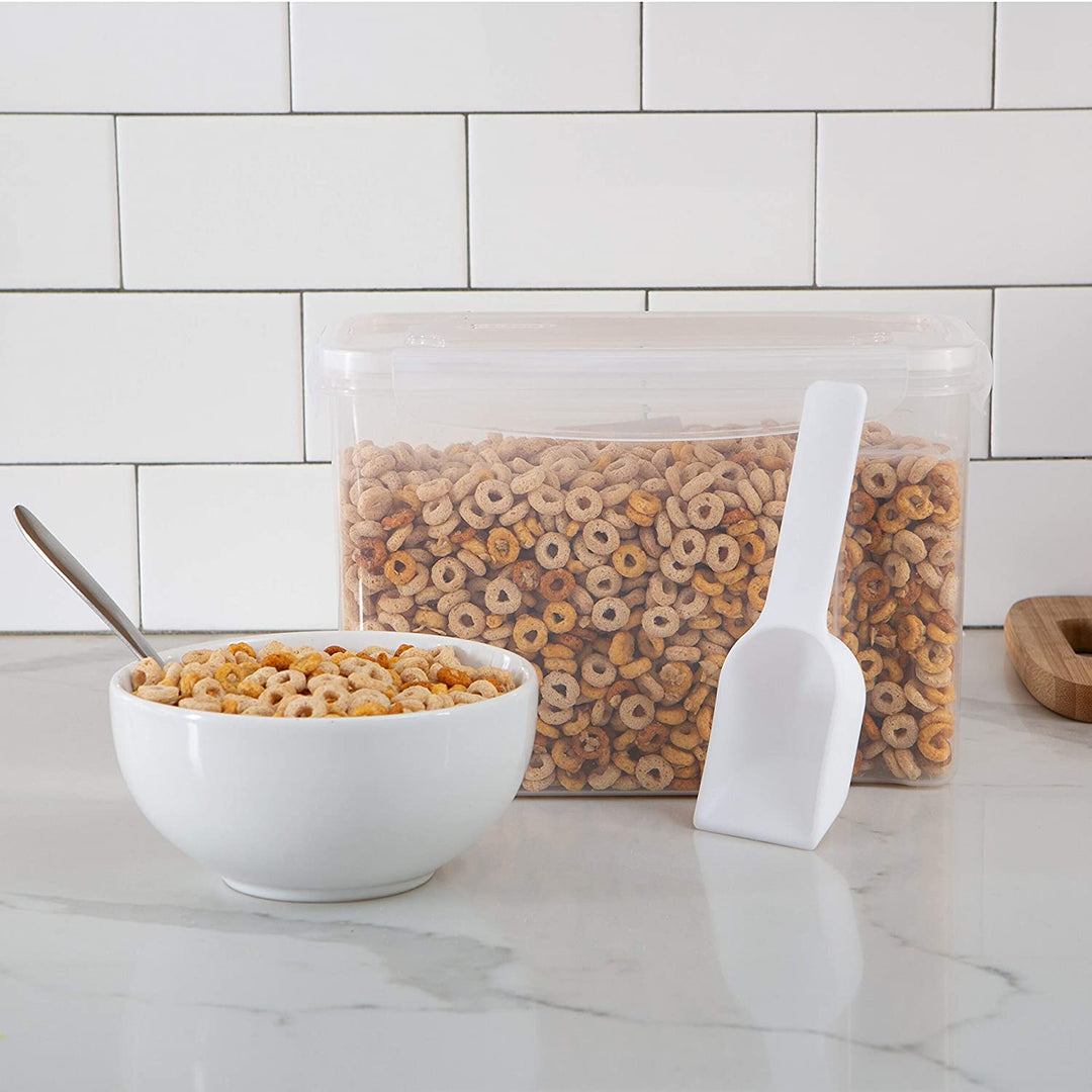 Kitchen Details Medium Size Airtight Cereal Container Scooper 10"x 5 1"x 6 5" Clear Plastic 3 Piece - Diamond Home USA