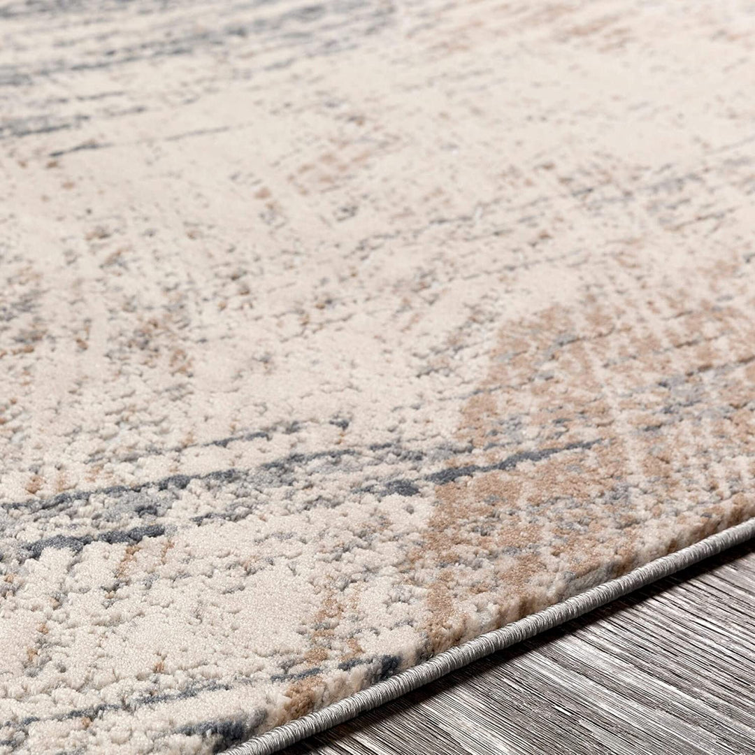 Grey Modern Area Rug 5'3" X 7'3" Brown Ivory Abstract Contemporary Rectangle Polypropylene Synthetic Latex Free Pet Friendly Stain Resistant