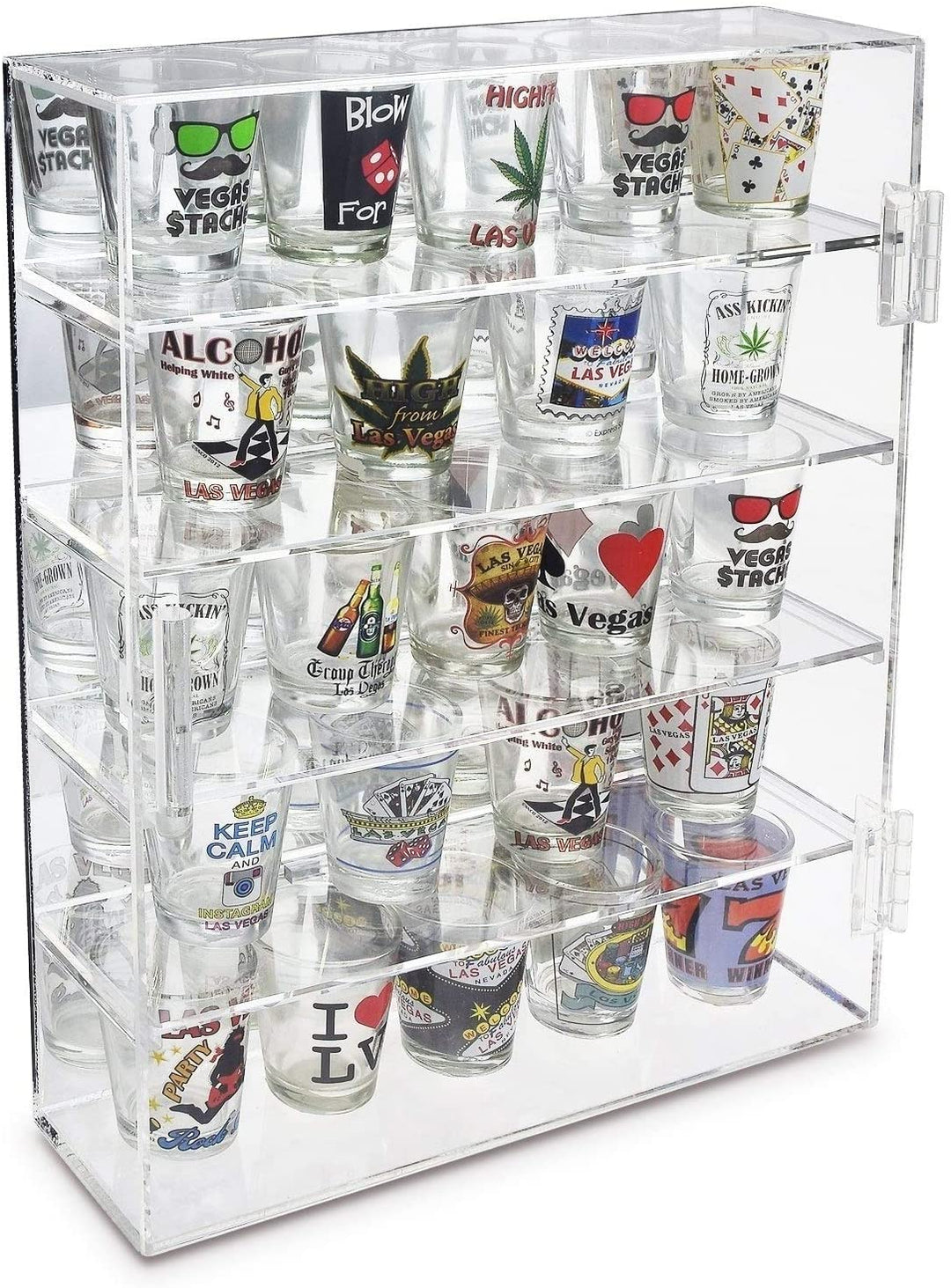 4 Removable Shelves Shot Glasses Display Case irror Clear