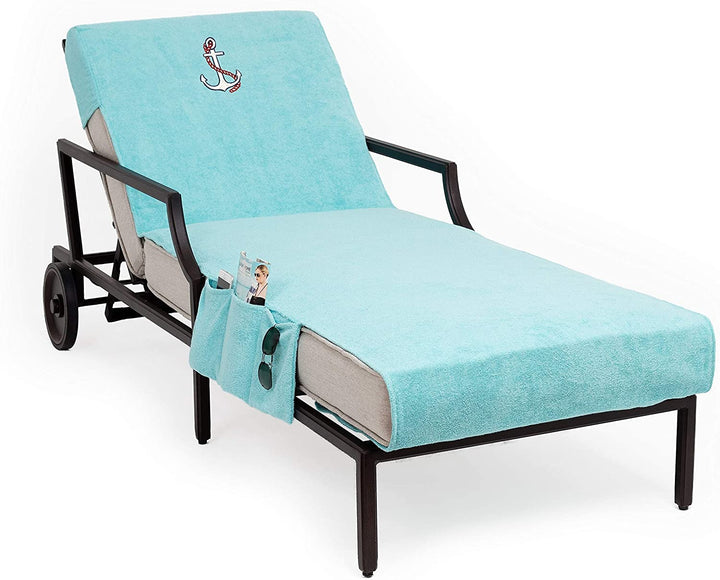 Authentic Turkish Cotton Embroidered Anchor Aqua Towel Cover