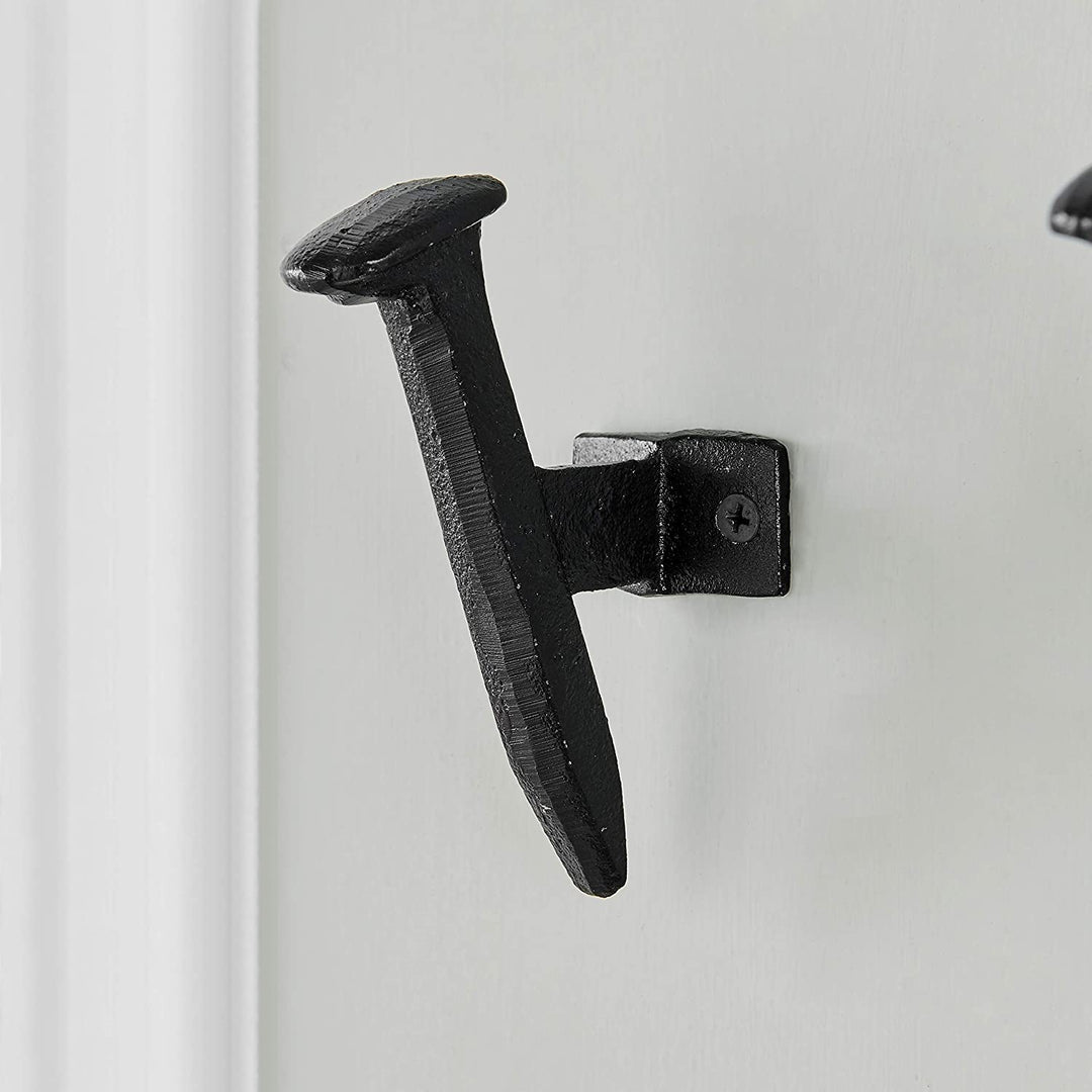 Cast Iron Industrial Railway Nail Decorative Wall Hooks Set 6 Black Modern Contemporary Matte Includes Hardware - Diamond Home USA